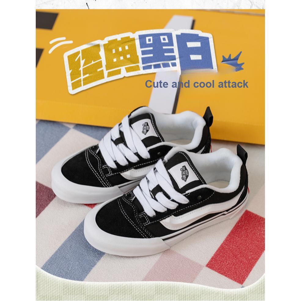 Vans Knu Skool Удобные Универсальные Низкие Детские Кеды для Скейтбординга Детские Кроссовки Черные Белые VN000CYU6BT1