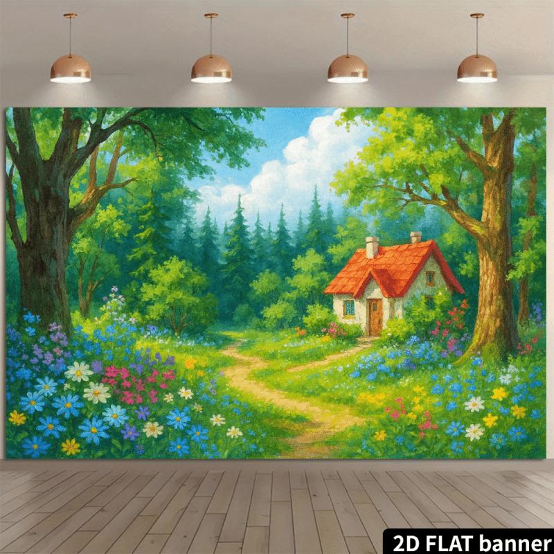 2D flat surface 1 piece of background fabric for the fairy tale forest cottage suitable for events and festivals decoration
