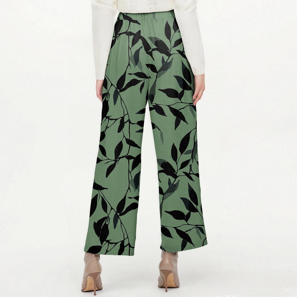 Женские модные повседневные брюки с цветочным принтом, прямые брюки с карманами и эластичной талией