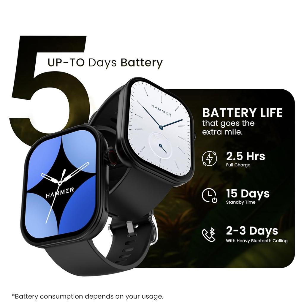 Hammer Умные часы Tussle с дисплеем HD 2,01 дюйма, возможностью звонков по Bluetooth, вращающейся заводной головкой, голосовым помощником, встроенными играми, интеллектуальными уведомлениями, пудрово-черный цвет