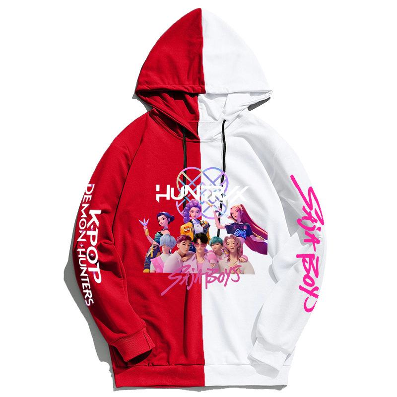 KPop Demon Hunters Peripheral Color Blocked Hoodie Casual Comfortable Autumn Winter Inside Outside Versatile Fashionable Hoodie