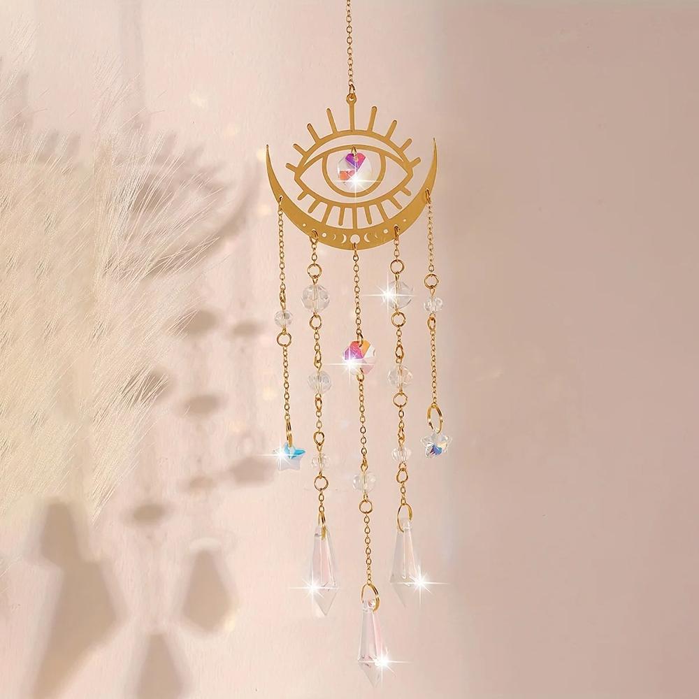 Golden Flame Moon Crystal Pendant Sunlight Catcher Outdoor Garden Hanging Decorations Hanging Ornaments