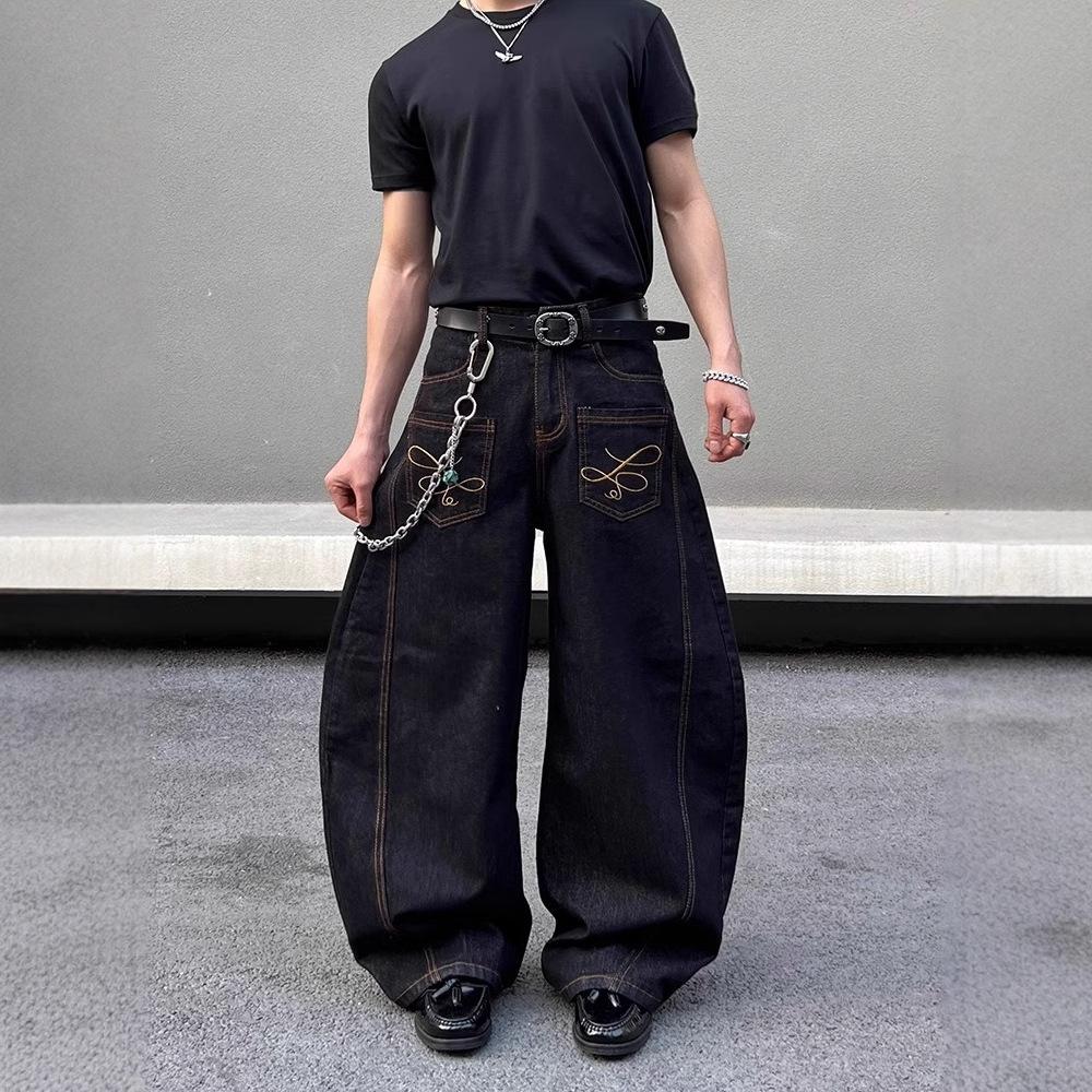 Джинсы JYL мужские расклешенные с вышивкой, мешковатые, свободные, модные, с зауженной штаниной, джинсовые брюки