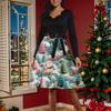 Women's Fashion Round Casual Slim Fit Christmas Print Large Swing Long Sleeve Dress