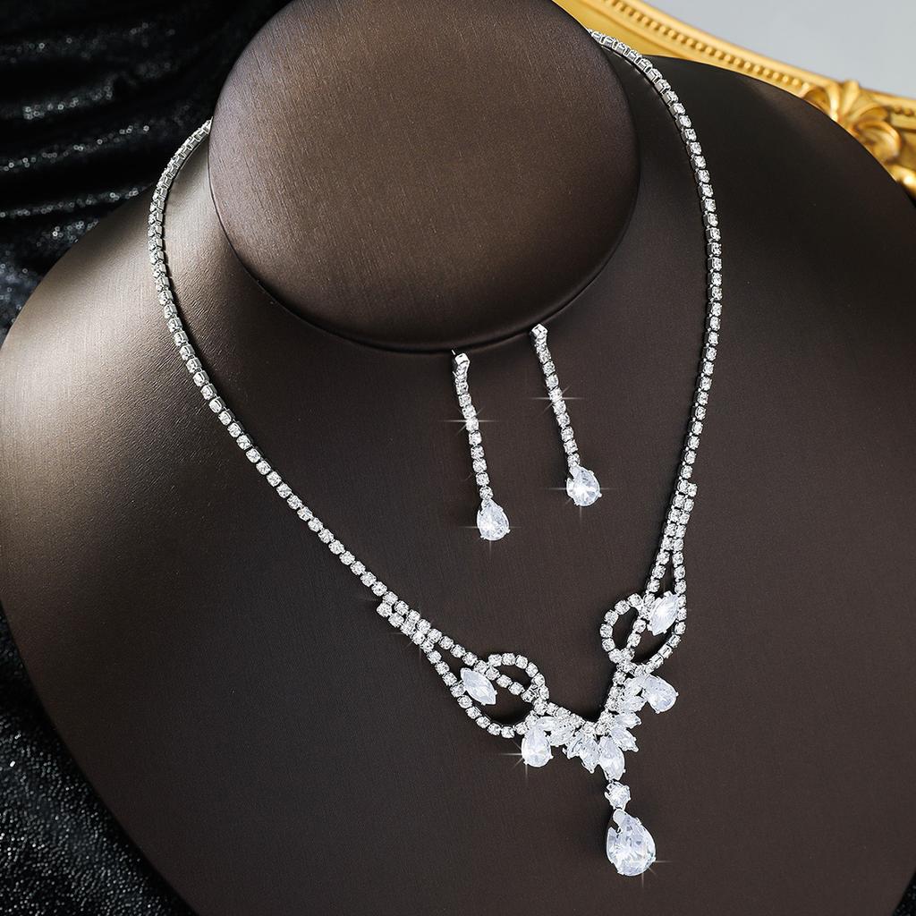 Набор из 3 модных женских колье и серег с дизайном из стразов и капель воды, подходит для свадеб, вечеринок и h