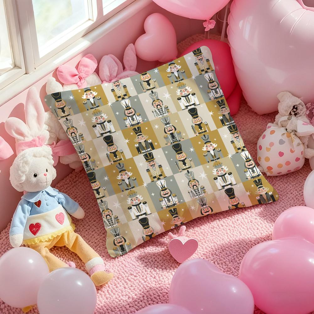 Nordic Nutcracker Soldier Toy Cushion Cover Pattern Printed Pillowcase for Living Room Sofa Cushion Cover & Bedroom Decor