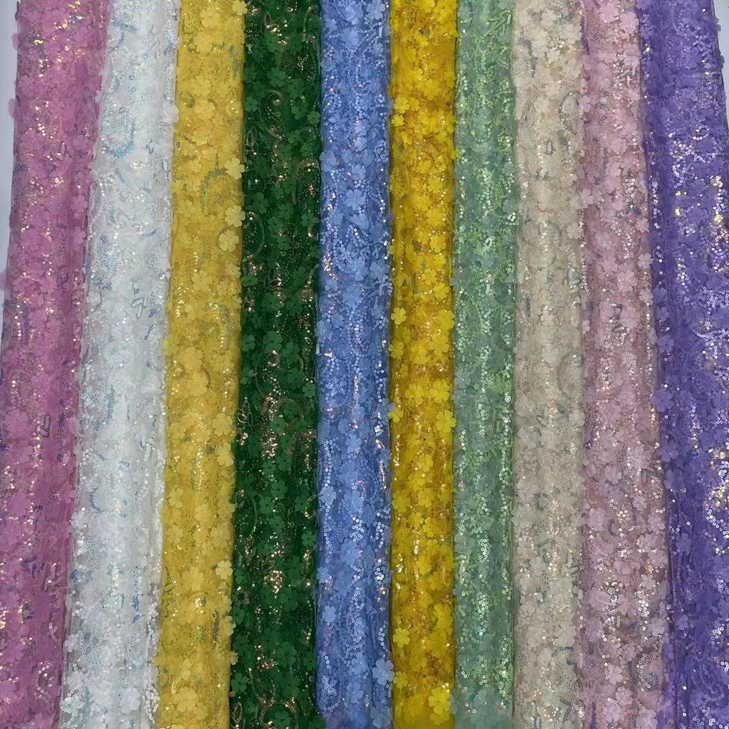 3D Three-Dimensional Sequined Petal Accessories Embroidery White Mesh Mesh Cloth Background Decoration Fashion Stage Clothing Fabric
