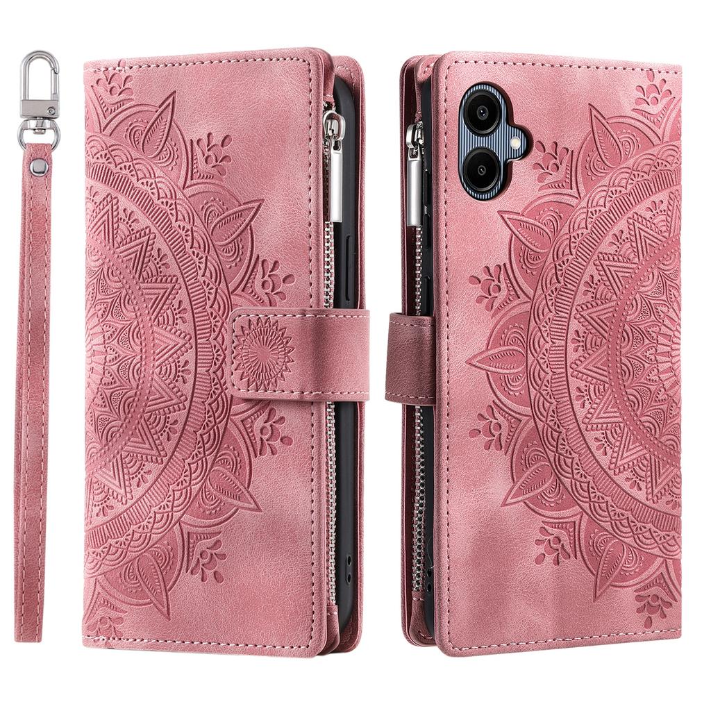For Samsung Galaxy A07 Wallet Case Mandala Flower Pattern PU Leather Phone Cover with Wrist Strap