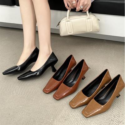 Женские туфли на тонком каблуке с квадратным носком на весну и лето 2025 года, не вызывающие усталости, с одним ремешком, модные, универсальные, на высоком каблуке