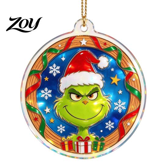 Double Sided Printed Baubles Green Elf Christmas Ornament, 2D Acrylic Red Bell Tree Candy Cane Gift Box Xmas Hanging Charms Shaped Decoration