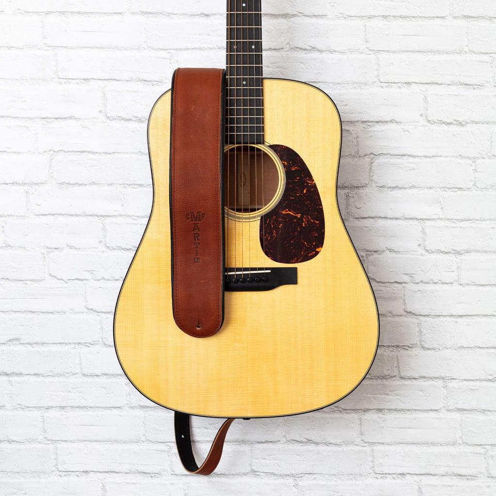 martin Rolled Leather Guitar Strap Brown Premium Leather Rolled Edges Embossed Logo – (18A0028) 100% &