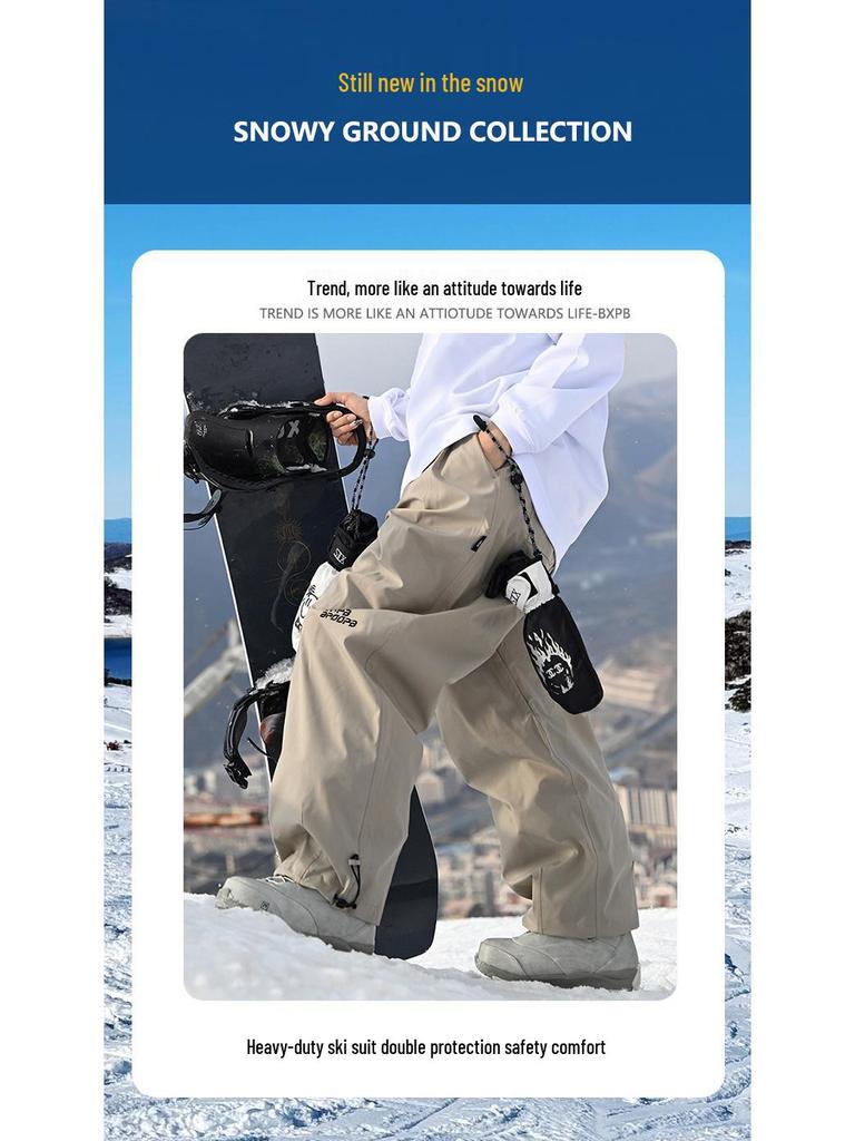 Водонепроницаемые ветрозащитные горнолыжные брюки со съемными лямками - Унисекс, однотонная снегозащитная одежда для катания на лыжах на открытом воздухе