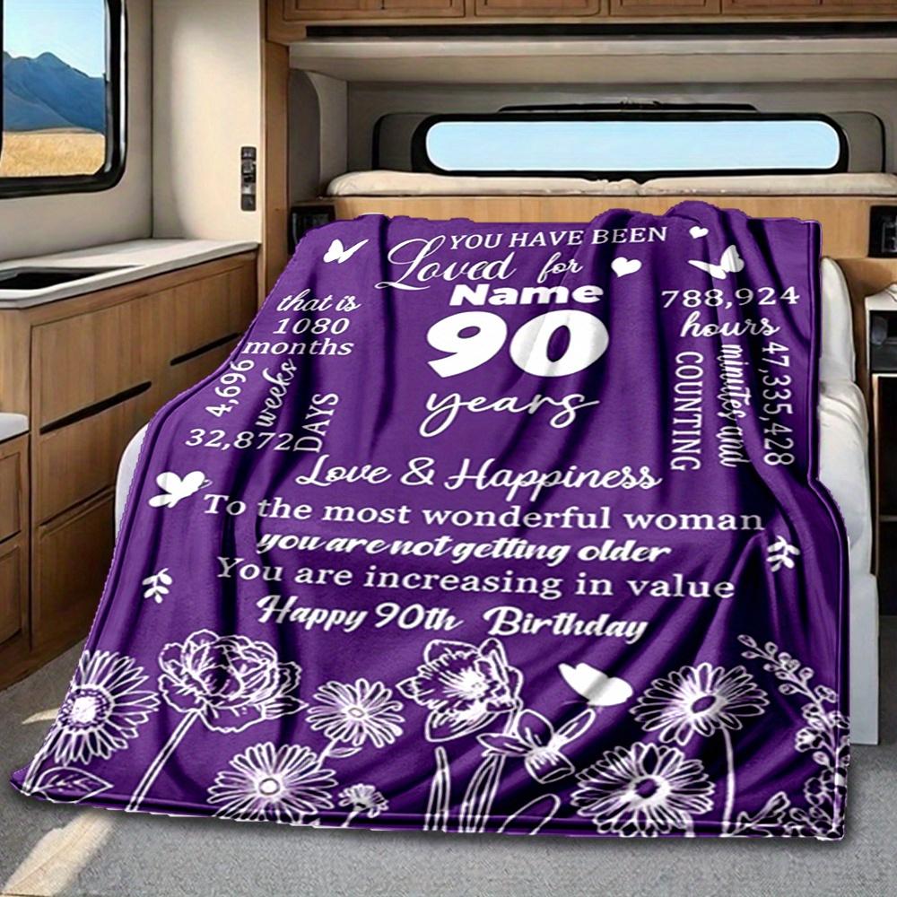 90Th Birthday Celebration Four Seasons Blanket Customized With Your Name Lightweight And Warm Perfect Gift For Home Office Camping Sofa Travel Beach