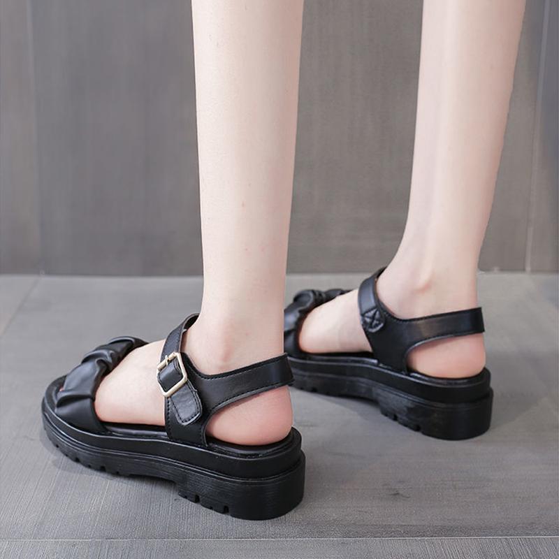 Сандалии женские летние удобные верхняя одежда из мягкой кожи Нескользящая универсальная женская обувь на плоской подошве Простая повседневная римская обувь