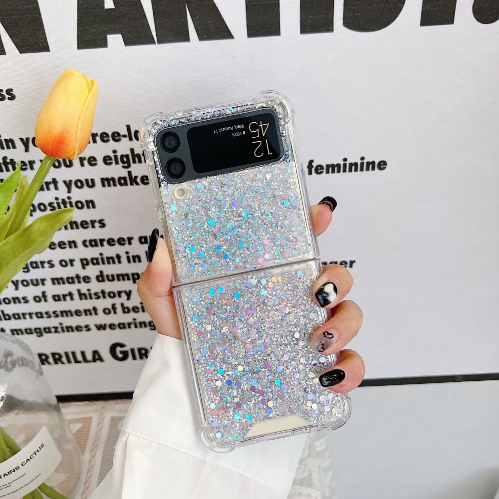 For Samsung Z Flip 4 Case Sequin Fantasy Transparent Folding Phone Case For Samsung Z Flip 3 Z Flip4 Shockproof Hard Back Cover