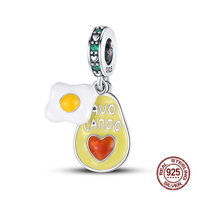 Real 925 Sterling Silver Chocolate Pizza Cake Fries Food Charms Beads Fit 925 Original Bracelets DIY Cute Jewelry Gifts