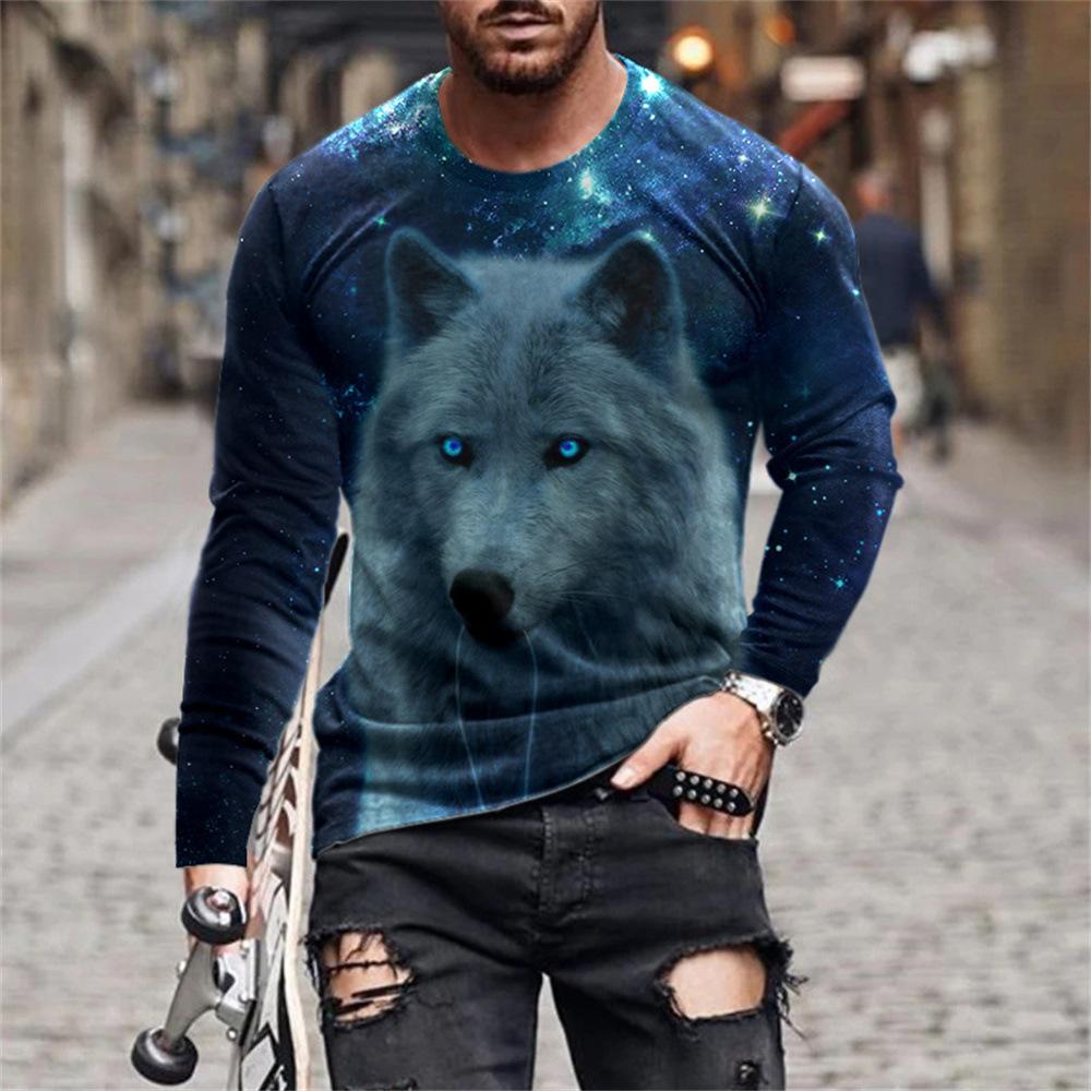 Футболки весна-осень с круглым вырезом и длинными рукавами, с изображением животных, мужская спортивная одежда, большие размеры, винтажная футболка с 3D-принтом