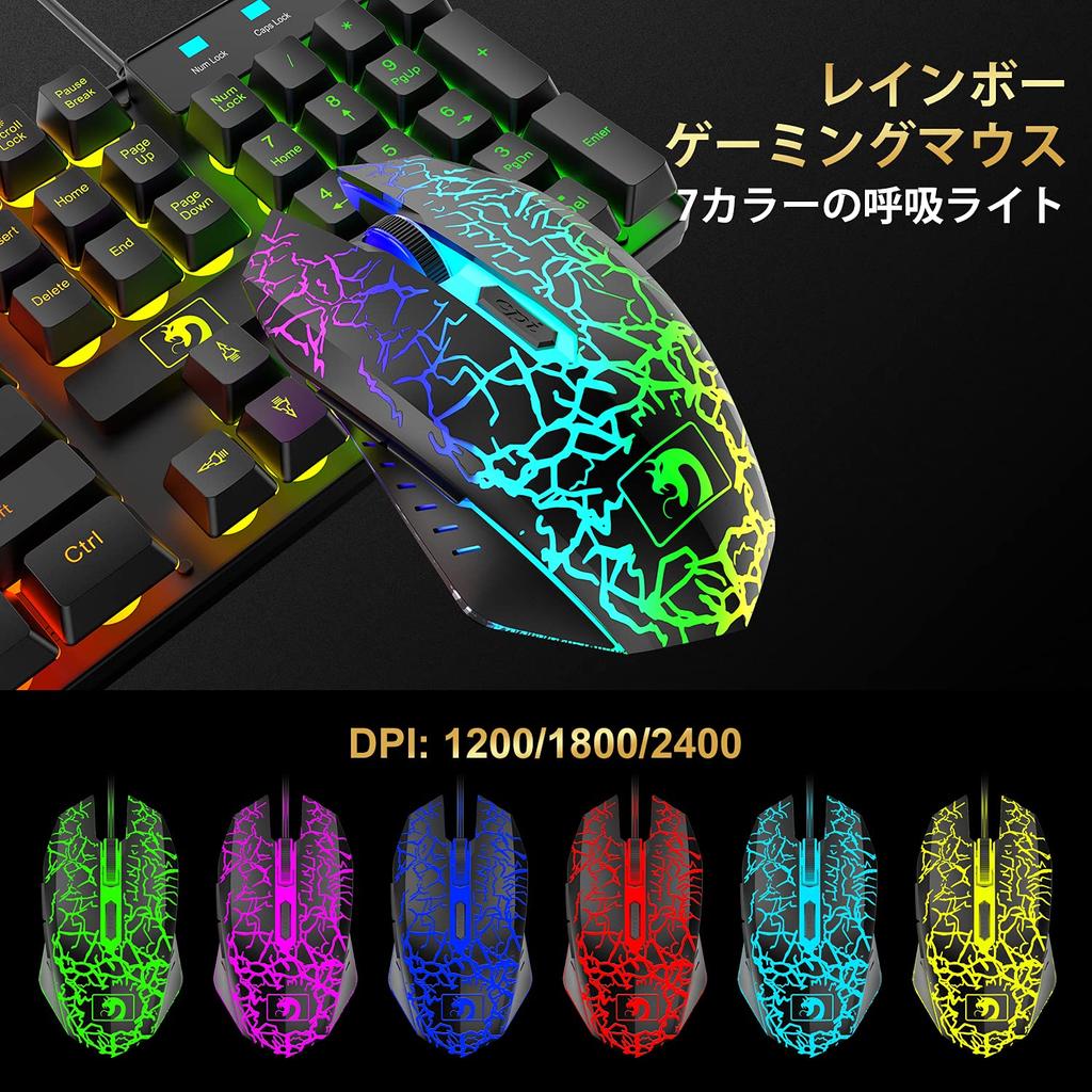 Mamba Snake Gaming Keyboard Mouse Headphone Converter USB Membrane Waterproof Multimedia 2400DPI Adjustable 6 Mouse Hand Gaming RGB Compatible with
