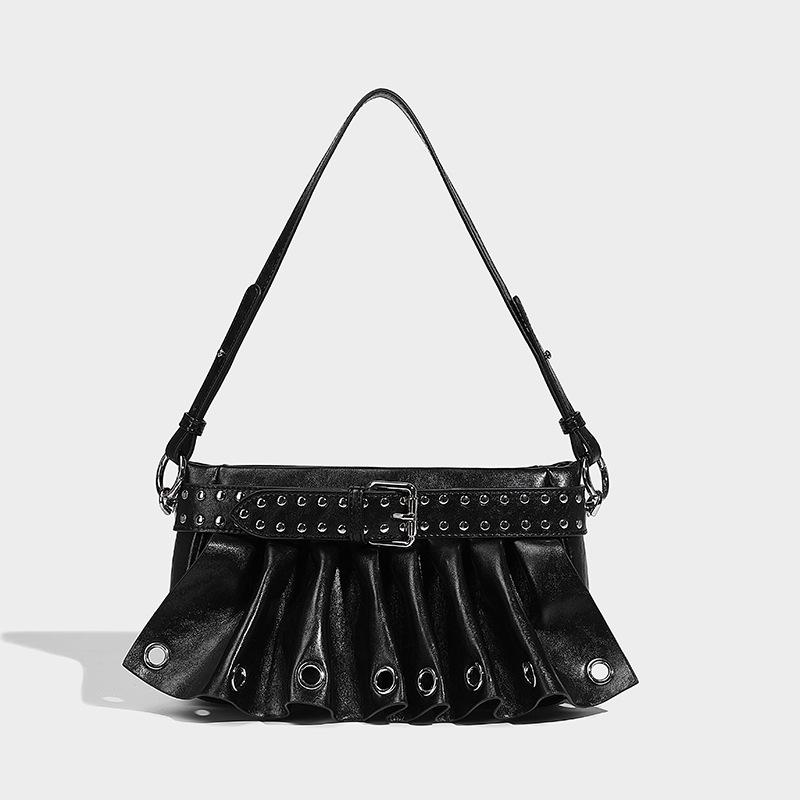 2025 Spring New Fashionable Single-Shoulder Underarm Bag, High-Value Pleated Handbag, Trendy Rivet Crossbody Women's Bag