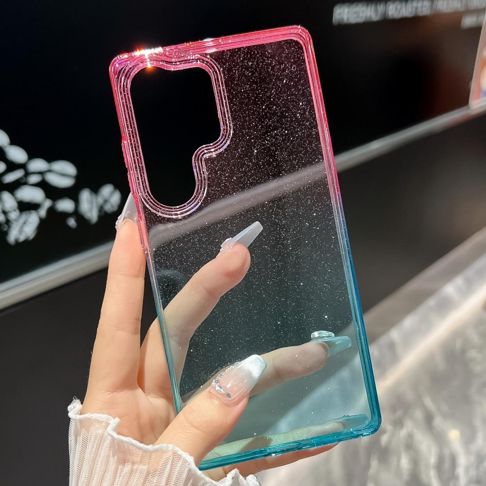 HD Прозрачный Чехол для Телефона Звездное Небо Для Samsung S25 Edge S24 Plus Ultra Жесткий Поликарбонат Полная Рамка Градиентный Блестящий Цветной Бампер