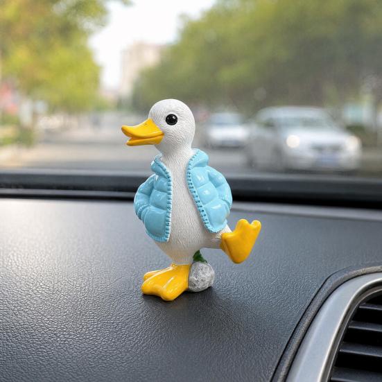 Duck Figurine Ornaments, Resin Cute Duck Sculpture with Down Jacket Desktop Decor for Home Office Car, Duck Miniature Scene Decoration