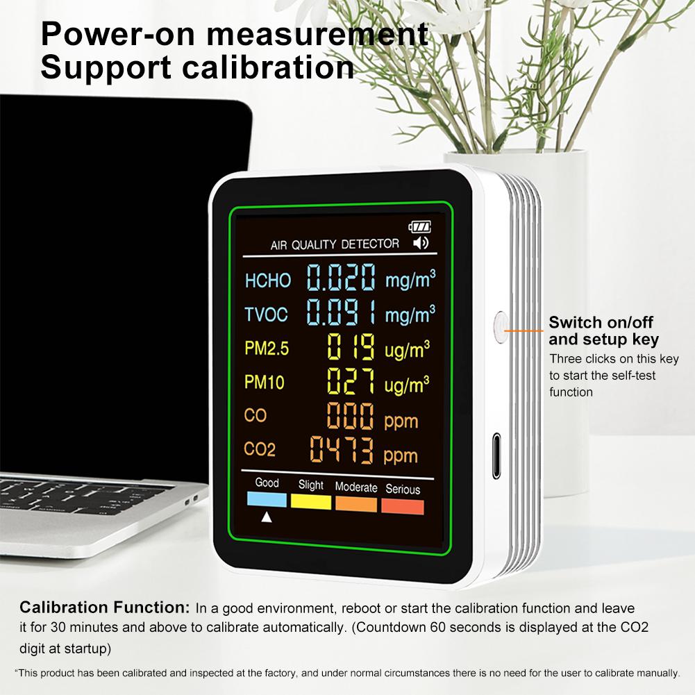 6 In 1 Multifunctional Air Quality Monitor Household Formaldehyde TVOC HCHO PM2.5 CO Air Quality Tester Carbon Dioxide Detector