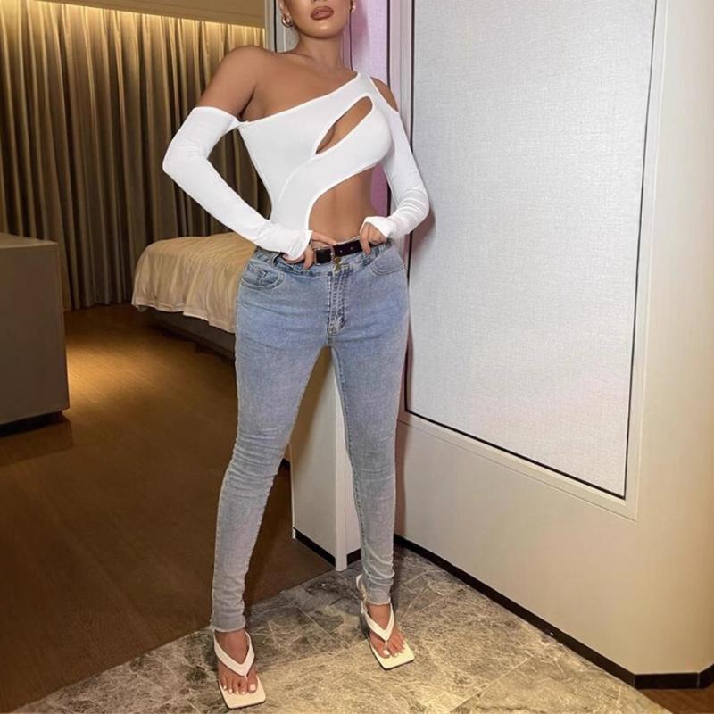 Европейские и американские женщины укороченный открытый пикантный женский облегающий крой с длинными рукавами и открытыми плечами однотонный топ