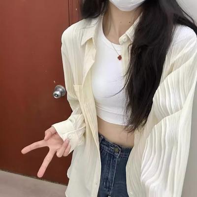 Солнцезащитная рубашка для женщин на осень и лето, новый дизайн, тонкий кардиган средней длины, куртка с длинным рукавом, корейский топ