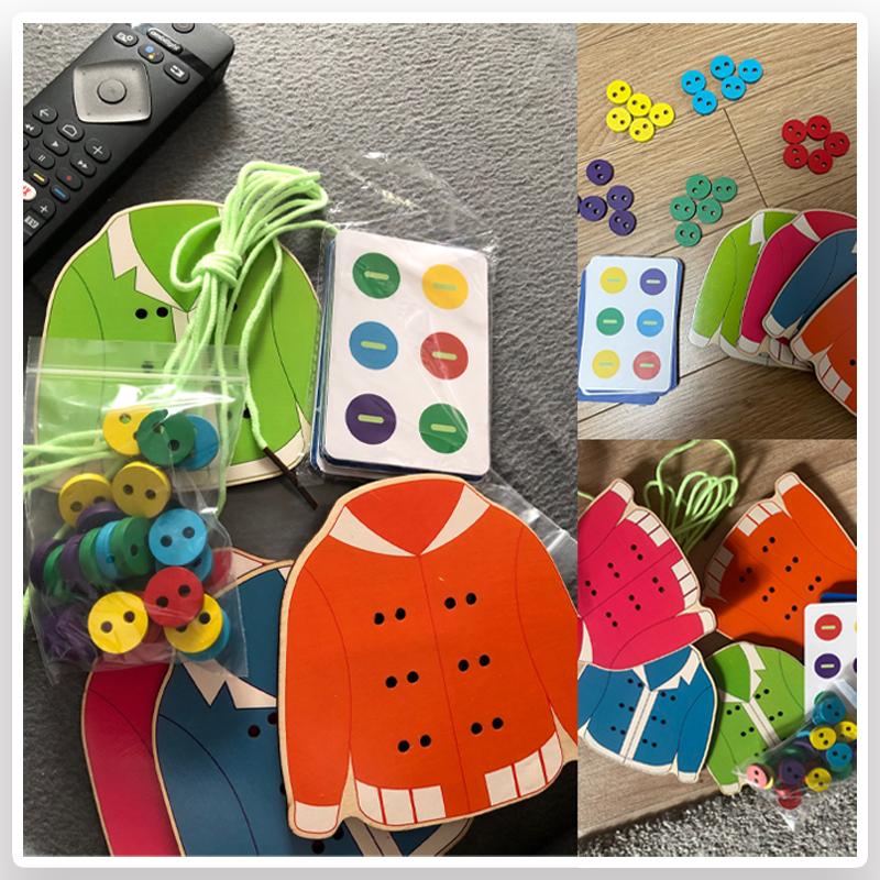 1 комплект, детские забавные Монтессори, обучающие основным жизненным навыкам, обучающие пособия, заправка ниток, пуговицы для шитья, настольная игра, развивающие игрушки