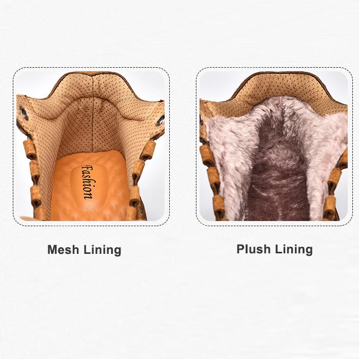 Men's Hiking Boots High Top Leather Plush Outdoor Cotton Shoes Large Size 39-46