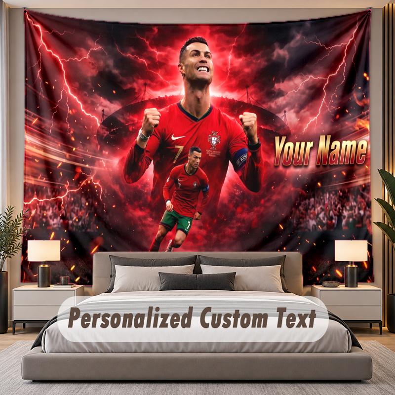 Custom Name Text Tapestry Cristiano Ronaldo Personalized Polyester Wall Tapestry For Bedroom And Room
