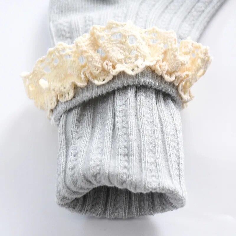 Носки для маленьких девочек, весенне-осенние полосатые кружевные детские длинные носки принцессы, повседневные спортивные носки для детей от 0 до 5 лет