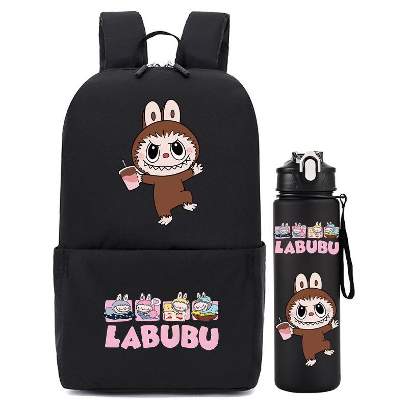 2Pcs/set Carcoon Printed Printed Backpack with Water Bottle Boy Girl Schoolbag Student Backpack 750Ml Outdoor Sports Water Cup