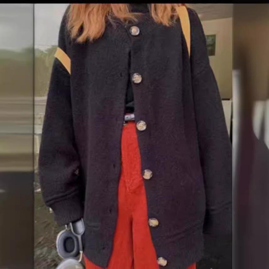 Повседневная и ретро куртка-свитер с разрезом для женщин в нежном осенне-зимнем стиле, мягкий и свободный вязаный кардиган с длинным рукавом