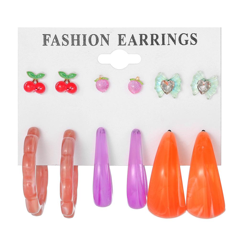 Oversold personalized C-shaped earrings set, colorful resin small stud earrings, love bow, cute earrings.