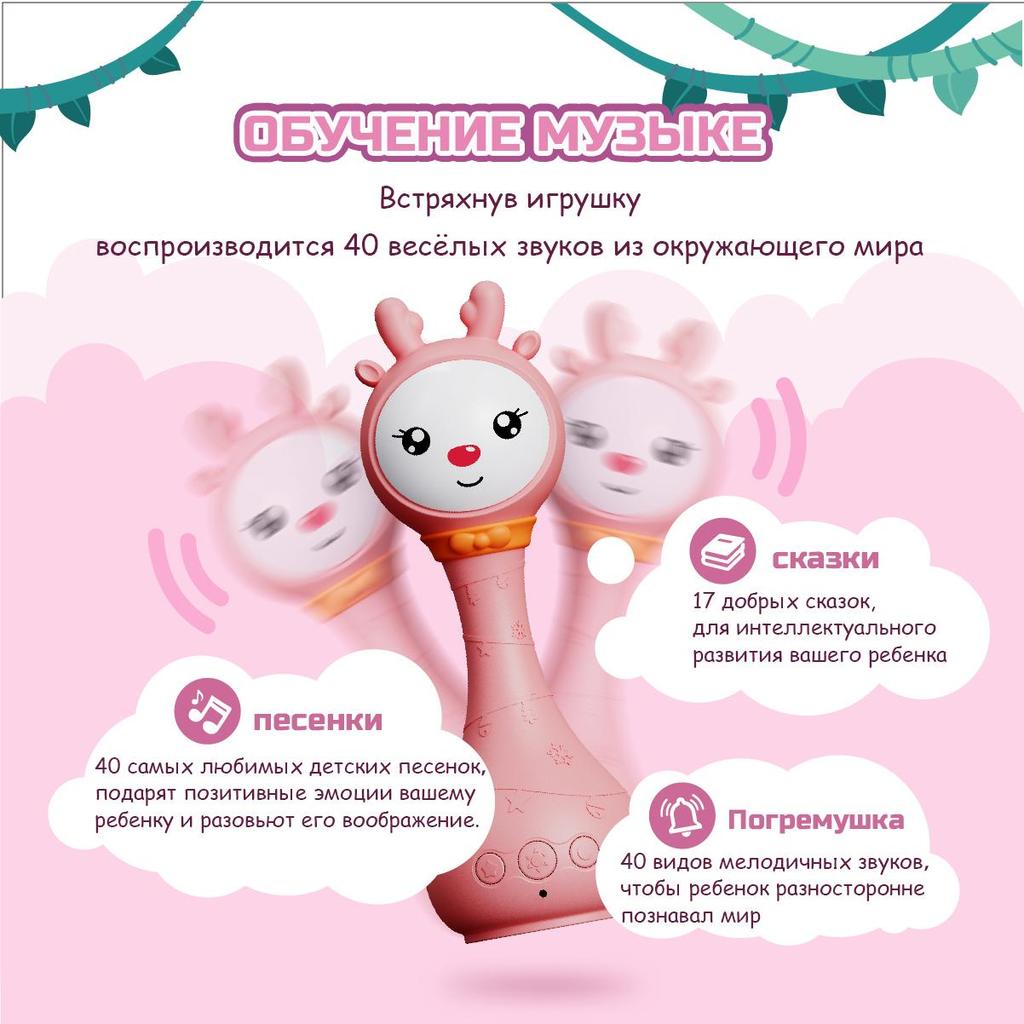 Children's Music Toy Rattle with Bunny Light, White Noise, 40 Fairy Tales, 40 Songs