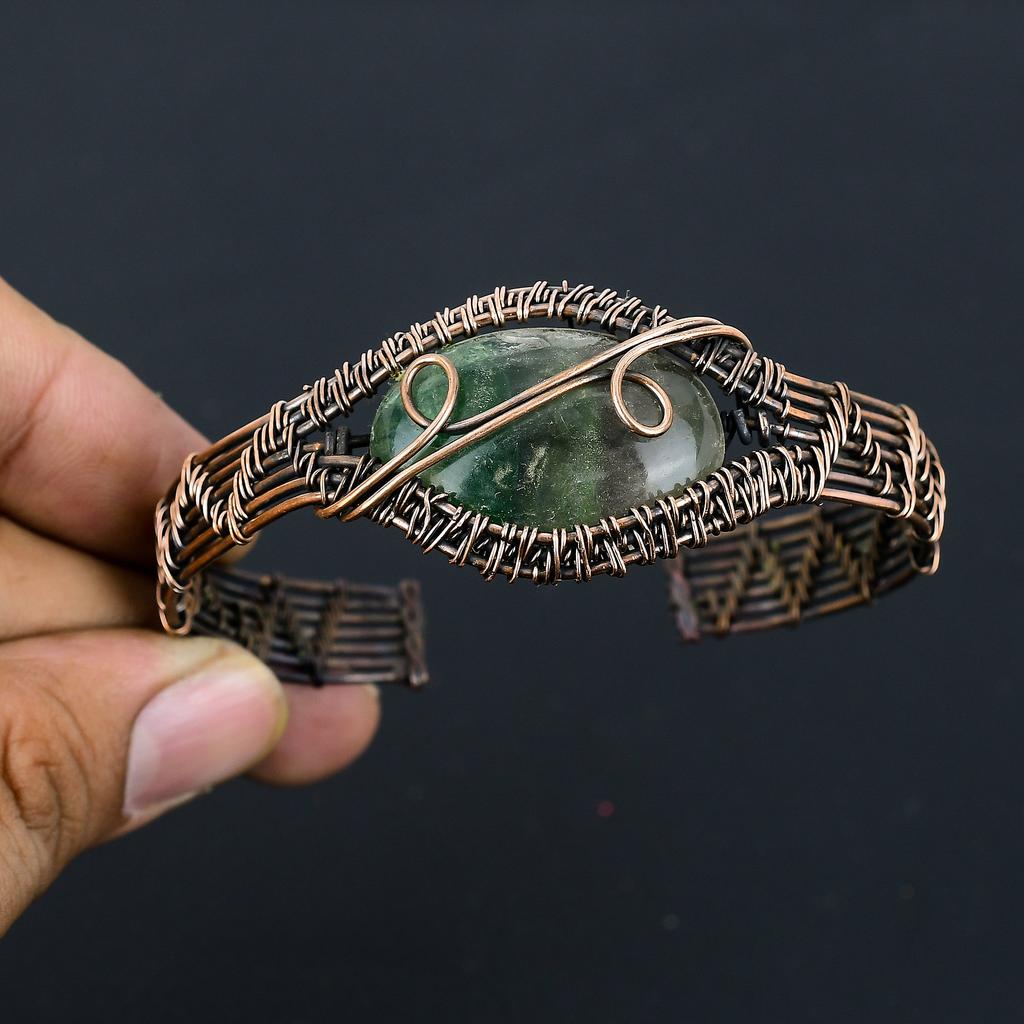 Флюорит Ручная работа Медная проволока Оплетка Браслет Регулируемый L3H12