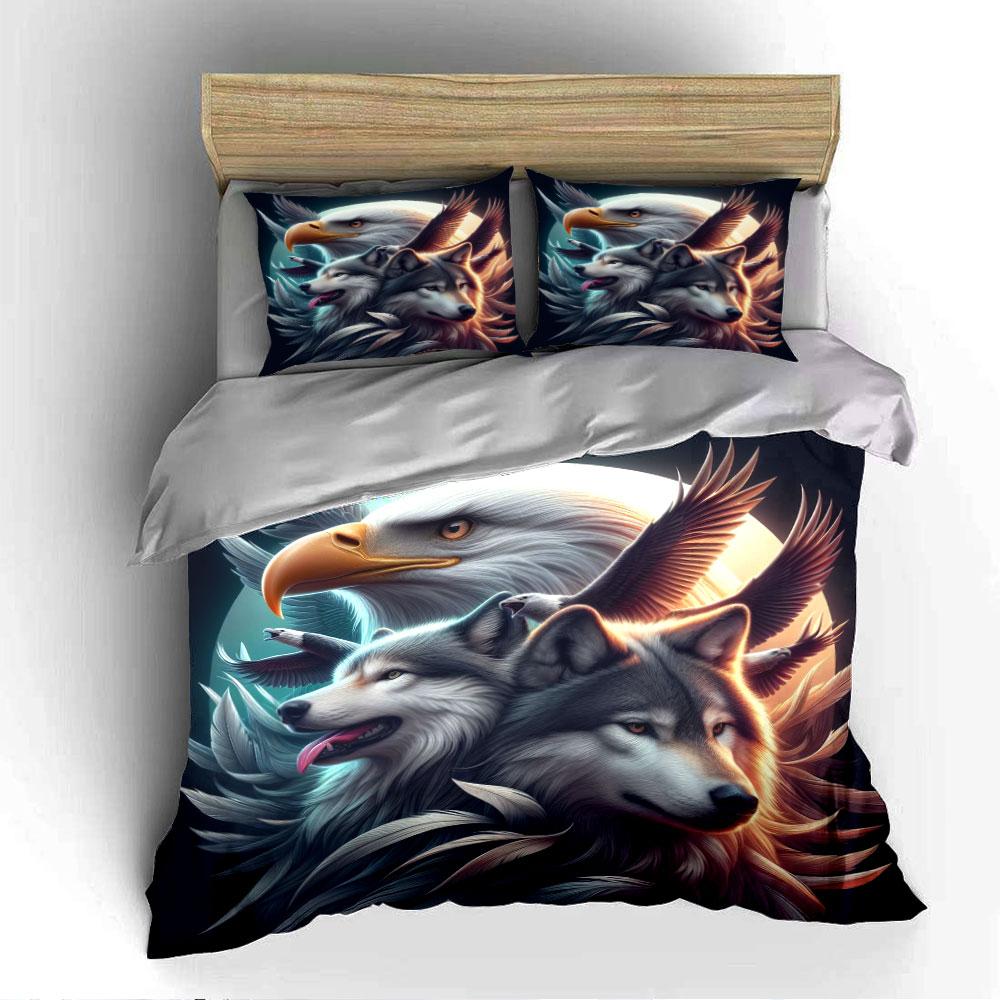 Wolf and Eagle Animal Print Set Bedding Duvet Cover Set Duvet Cover Pillowcases (1 * Duvet Cover 2 * Pillowcases, without duvet insert)