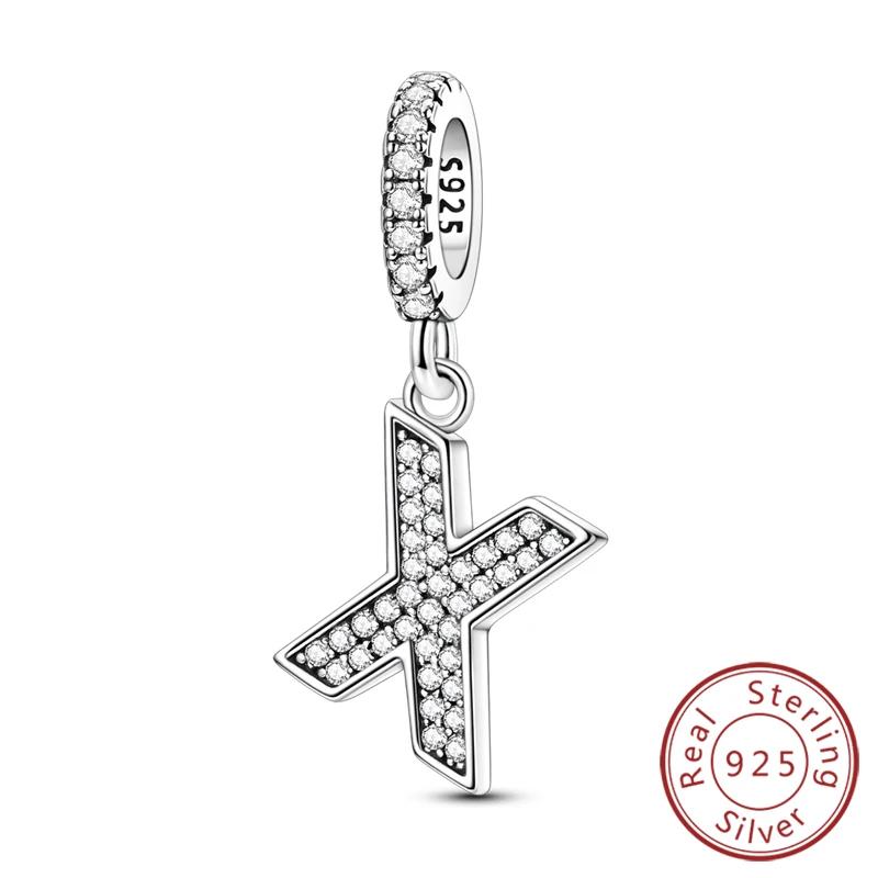 925 Silver Simple A-Z White Zircon 26 Letters Charms Beads Fit Bracelet Women Jewelry DIY Birthday Anniversary Gift