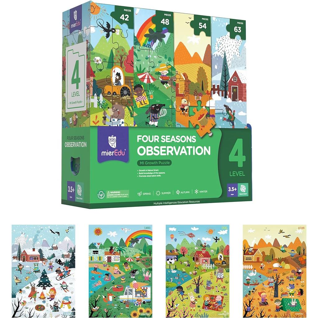 Level 1 2 3 4 5 6 7 Learning Puzzle, Four SeasonsIPromotes Observation Logical ThinkingIClassic Children's Puzzle Toy Set with 2 Puzzle Boxes
