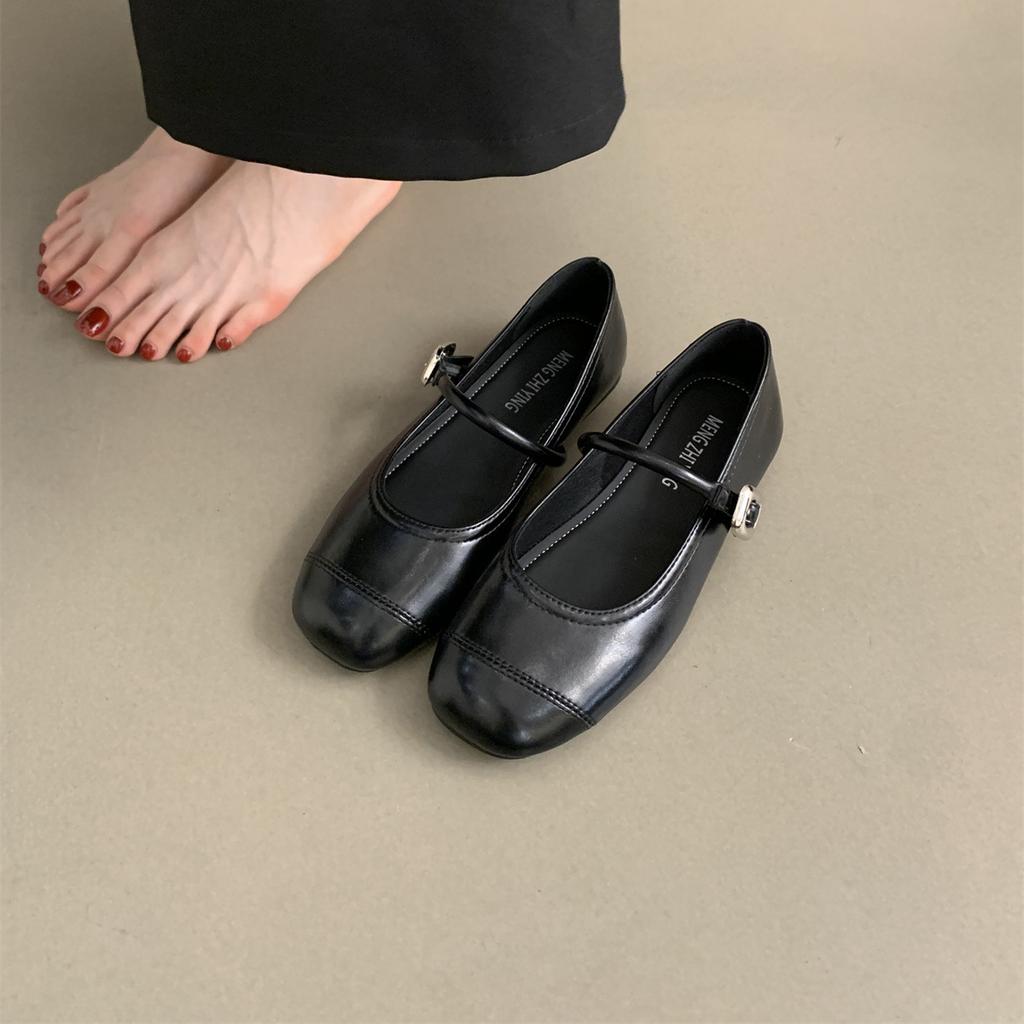 With Skirt Mary Jane Shoes Single Shoes Women's Spring and Summer New Flat Silver Small Leather Shoes
