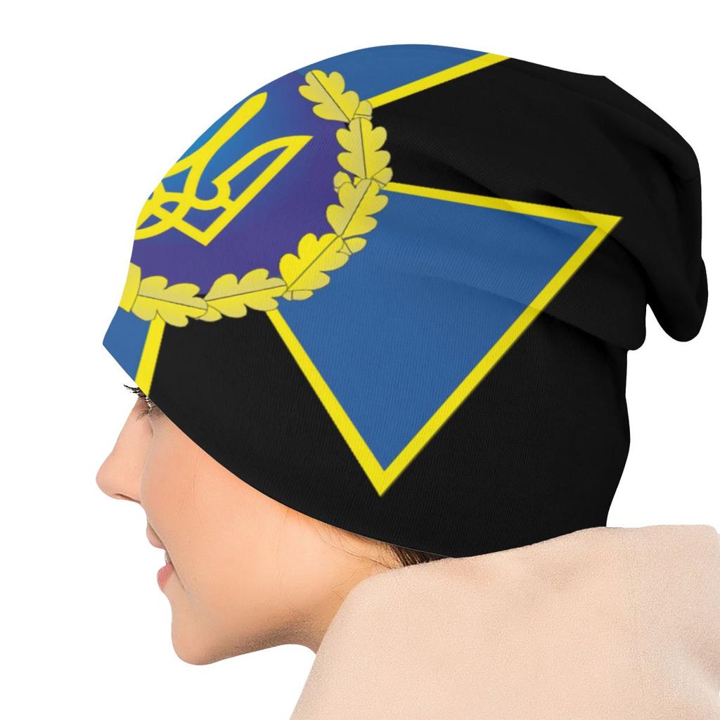 Hippie Security Service Of Ukraine Logo Skullies Beanies Winter Slouchy Beanie Hat Ukrainian Trident Cross Knit Bonnet Cap Ski