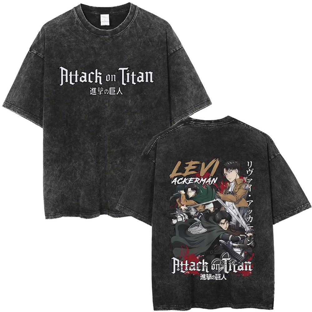 Washed Vintage Anime Attack on Titan Annie Leonhart Merch Tshirt Men Women Clothing Manga Harajuku Oversized T Shirt Streetwear