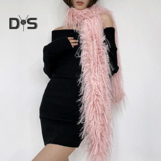 Women Long Scarf Solid Color Thickened Imitation Mink Fur Velvet Decor Scarf Warm Thin Scarf Fashion Accessory