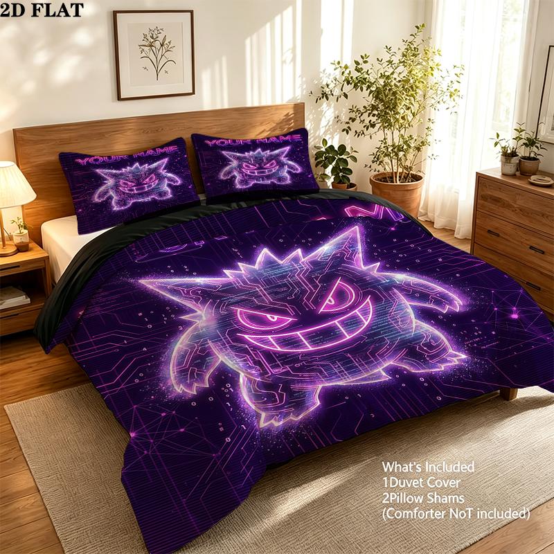 Custom Name,Gengar Pattern Bedding Home Decoration Birthday Gift ( 1 duvet cover + 2 pillowcase, without core),fan merchandise.