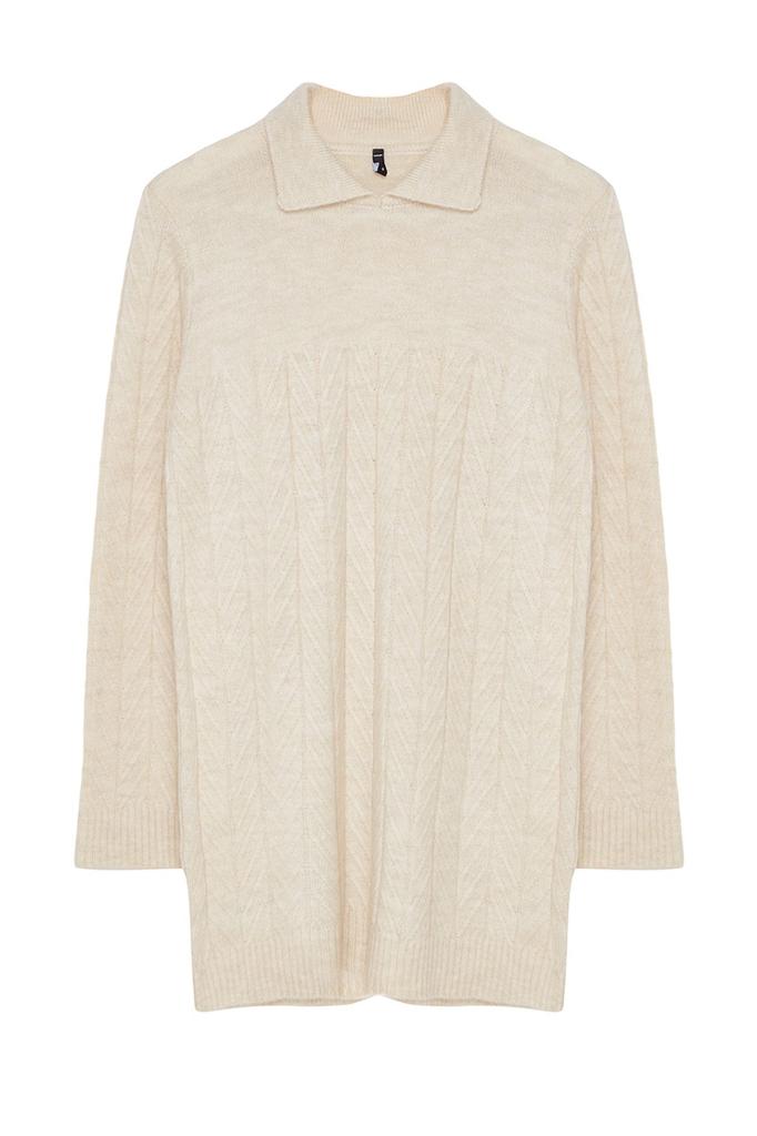 Women's Fashionable Stylish Hijab Sweater Stone Soft Textured Knitwear Zigzag Patterned Sweater