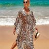 YYFS Women's Fashion Vacation Summer Spring Leopard Print Long Sleeve V-Neck Casual Dresses