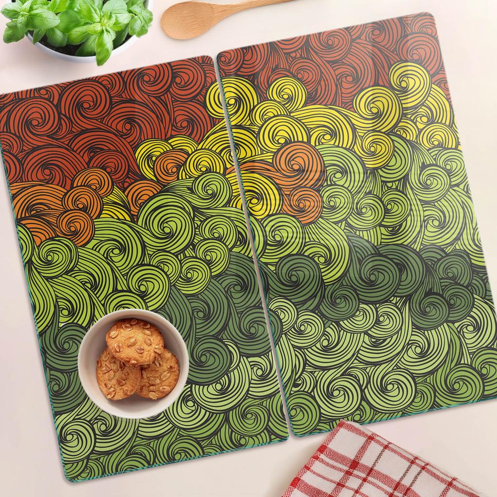Durable and Stylish Glass Kitchen Boards with a Colorful Wave Pattern 2x30x52 cm