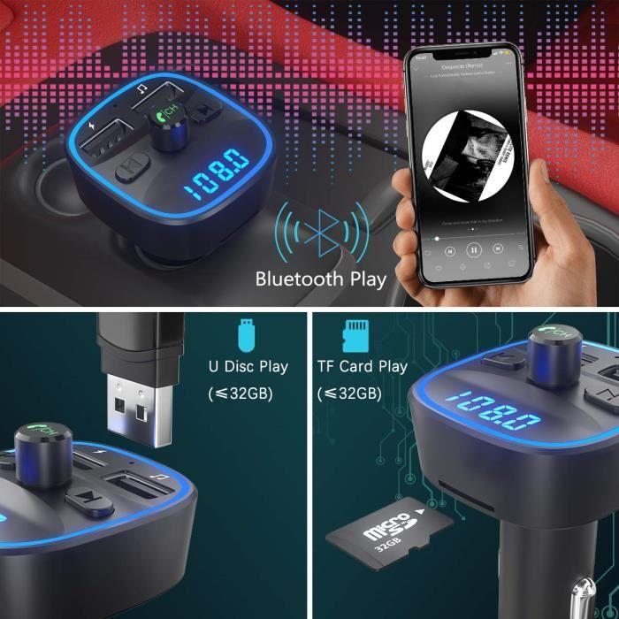 [2020 Version] LENCENT Transmetteur FM Bluetooth, Bluetooth Lecteur MP3 Adaptateur Radio sans Fil Kit Émetteur FM Voiture Chargeu