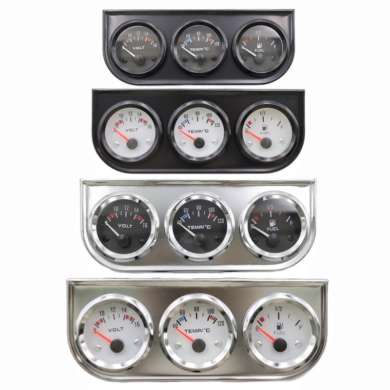 Universal For 12V Car Truck SUV 52mm 3 In 1 Auto Gauge Fuel Level+Volt+Water Temp Car Meter With Temp Sensor Triple Gauge Kit